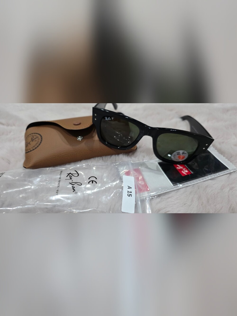 Ray-Ban Mega Wayfarer POLARIZED Black Frame Sunglasses with Green Lenses